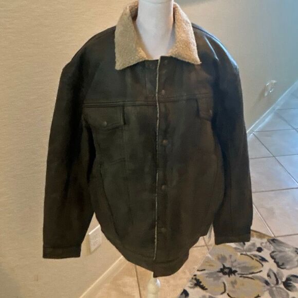 Cripple Creek Men’s L Brown Leather Jacket Sherpa Collar Conceal & Carry NWT - Picture 2 of 10